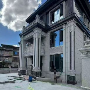 潮州 别墅干挂，芝麻白与芝麻黑完美配合